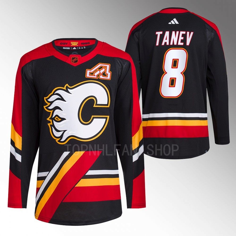 2022 Calgary Flames Christopher Tanev Reverse Retro 2.0 Black Authentic Primegreen Jersey