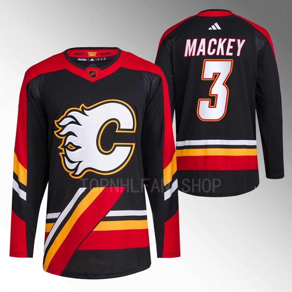 2022 Calgary Flames Connor Mackey Reverse Retro 2.0 Black Authentic Primegreen Jersey
