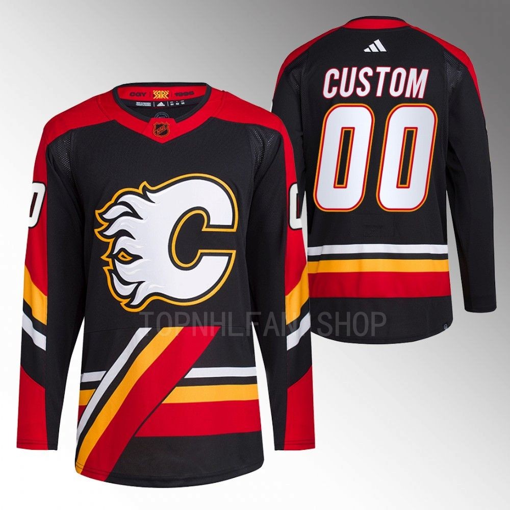2022 Calgary Flames Custom Reverse Retro 2.0 Black Authentic Primegreen Jersey