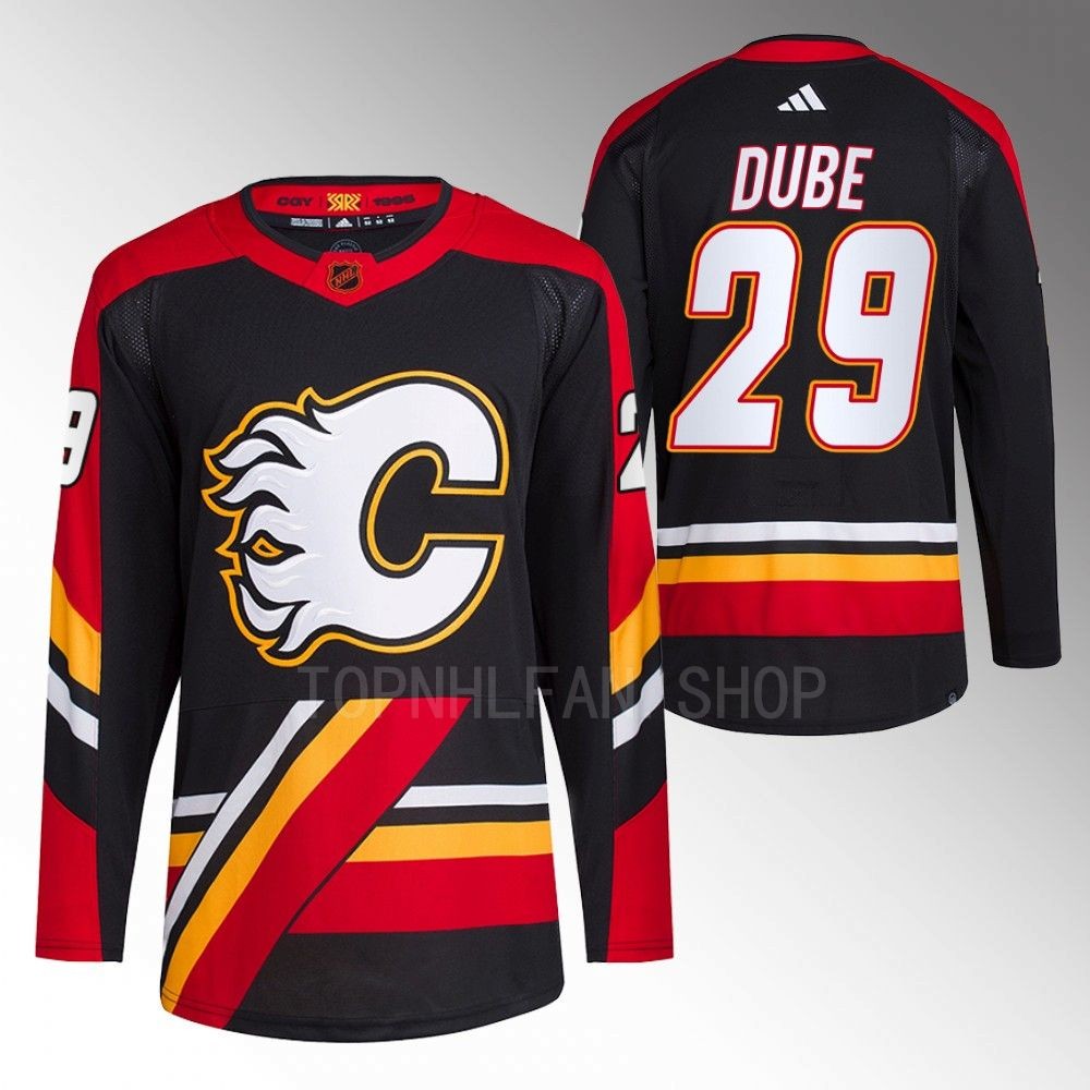 2022 Calgary Flames Dillon Dube Reverse Retro 2.0 Black Authentic Primegreen Jersey