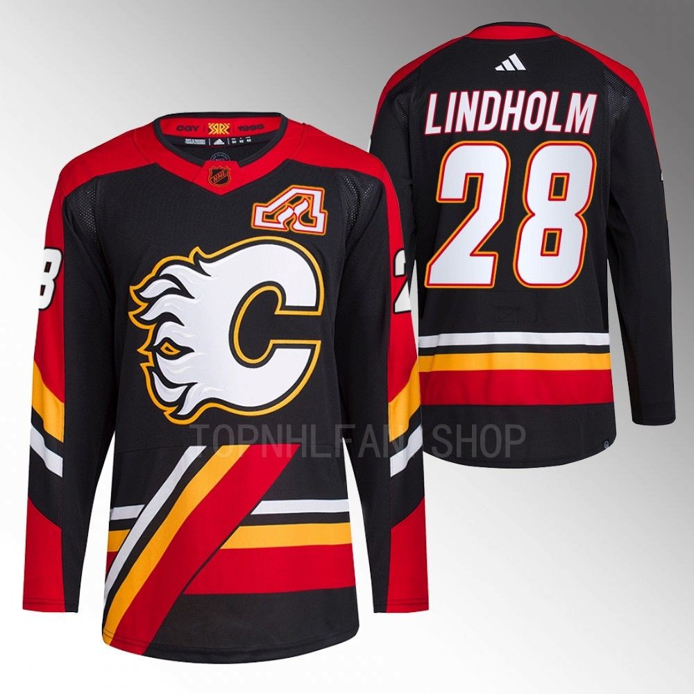 2022 Calgary Flames Elias Lindholm Reverse Retro 2.0 Black Authentic Primegreen Jersey