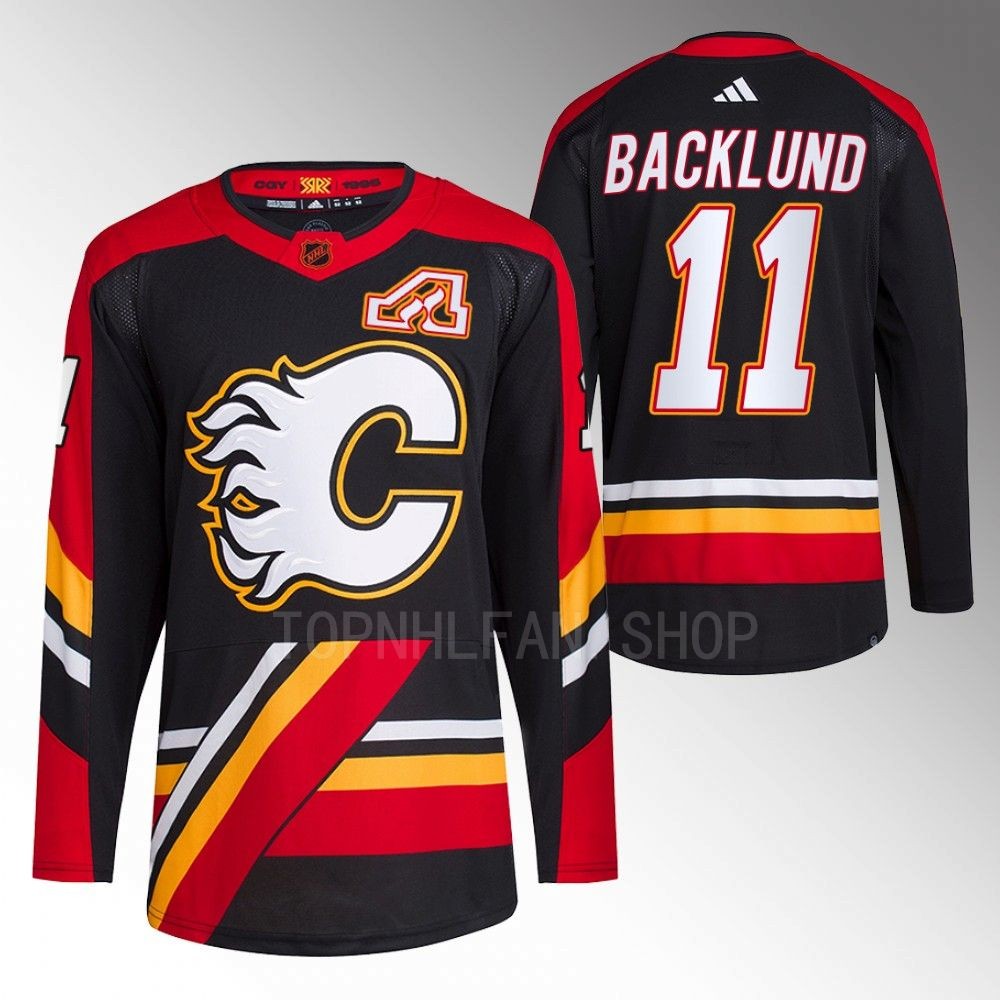 2022 Calgary Flames Mikael Backlund Reverse Retro 2.0 Black Authentic Primegreen Jersey