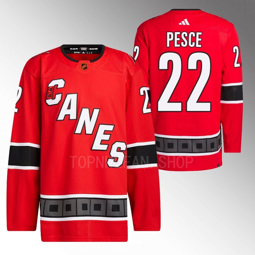 2022 Carolina Hurricanes Brett Pesce Reverse Retro 2.0 Red Authentic Primegreen Jersey
