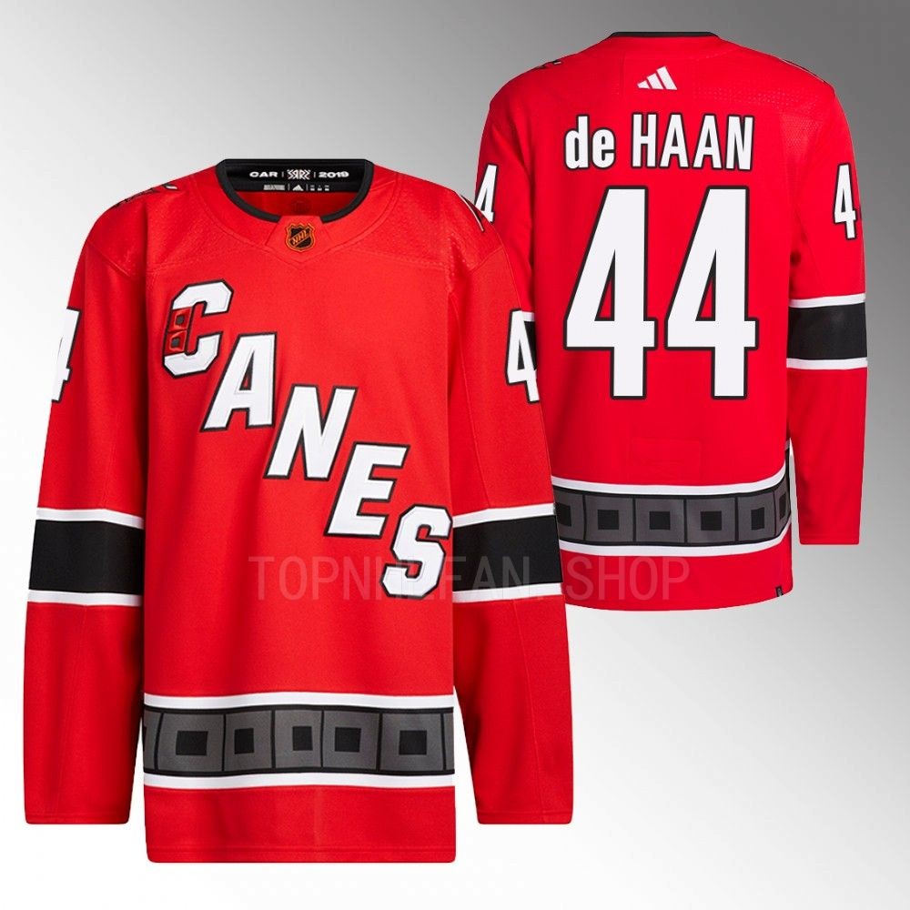 2022 Carolina Hurricanes Calvin de Haan Reverse Retro 2.0 Red Authentic Primegreen Jersey