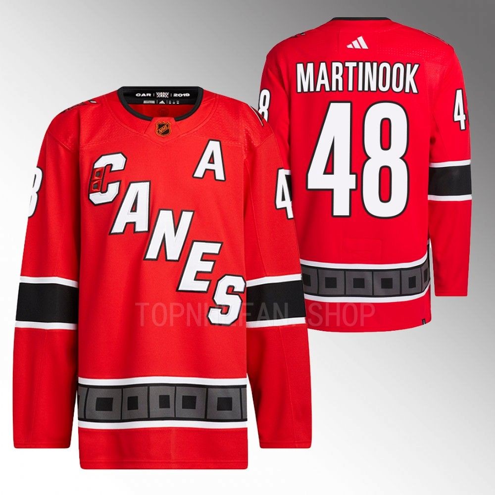 2022 Carolina Hurricanes Jordan Martinook Reverse Retro 2.0 Red Authentic Primegreen Jersey