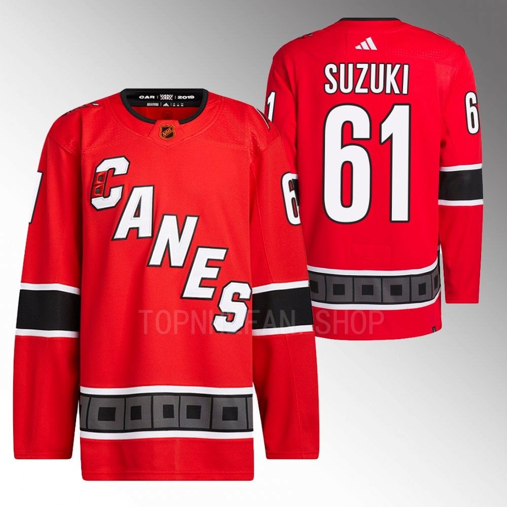 2022 Carolina Hurricanes Ryan Suzuki Reverse Retro 2.0 Red Authentic Primegreen Jersey