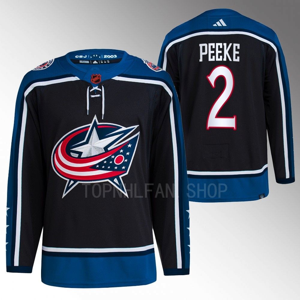 2022 Columbus Blue Jackets Andrew Peeke Reverse Retro 2.0 Navy Authentic Primegreen Jersey