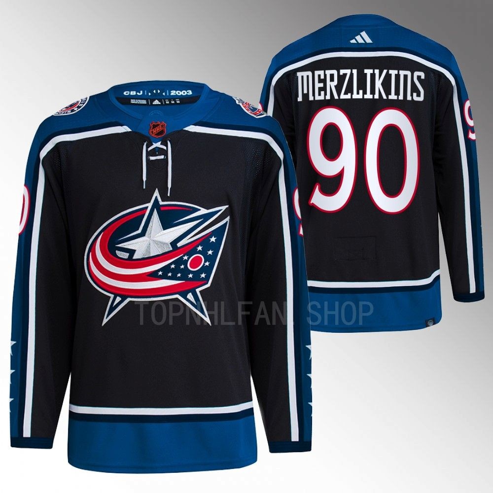 2022 Columbus Blue Jackets Elvis Merzlikins Reverse Retro 2.0 Navy Authentic Primegreen Jersey