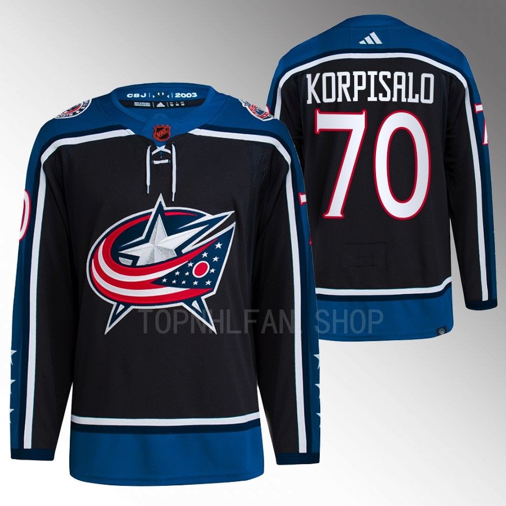 2022 Columbus Blue Jackets Joonas Korpisalo Reverse Retro 2.0 Navy Authentic Primegreen Jersey
