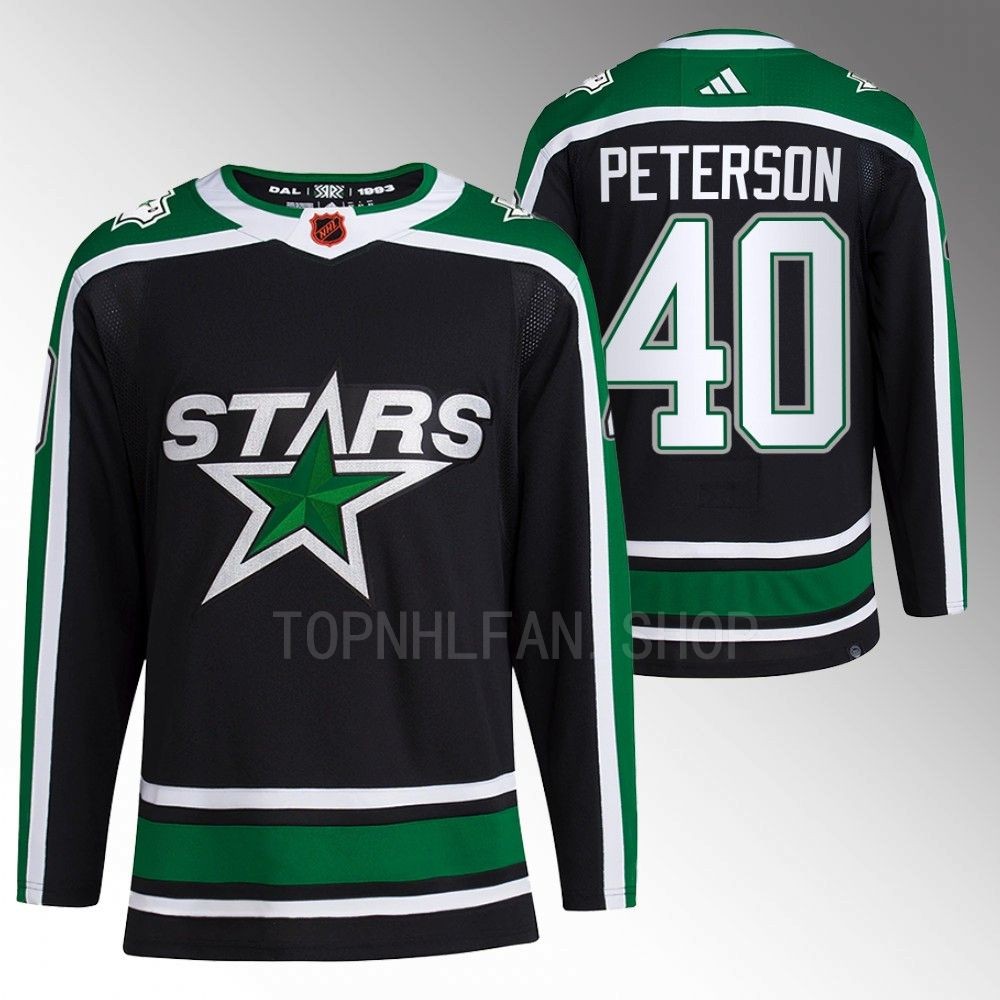 2022 Dallas Stars Jacob Peterson Reverse Retro 2.0 Black Authentic Pro Jersey