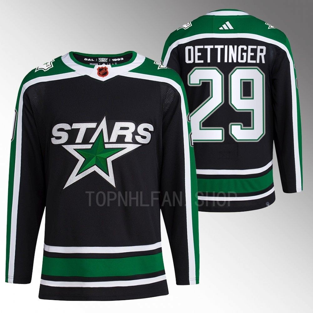 2022 Dallas Stars Jake Oettinger Reverse Retro 2.0 Black Authentic Pro Jersey