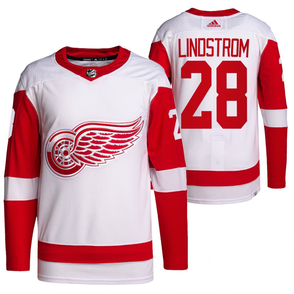 2022 Detroit Red Wings Gustav Lindstrom White Away Primegreen Authentic Pro Jersey
