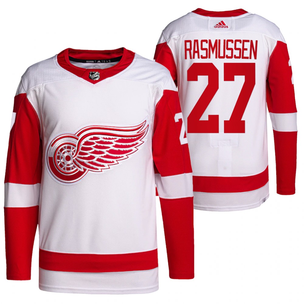 2022 Detroit Red Wings Michael Rasmussen White Away Primegreen Authentic Pro Jersey