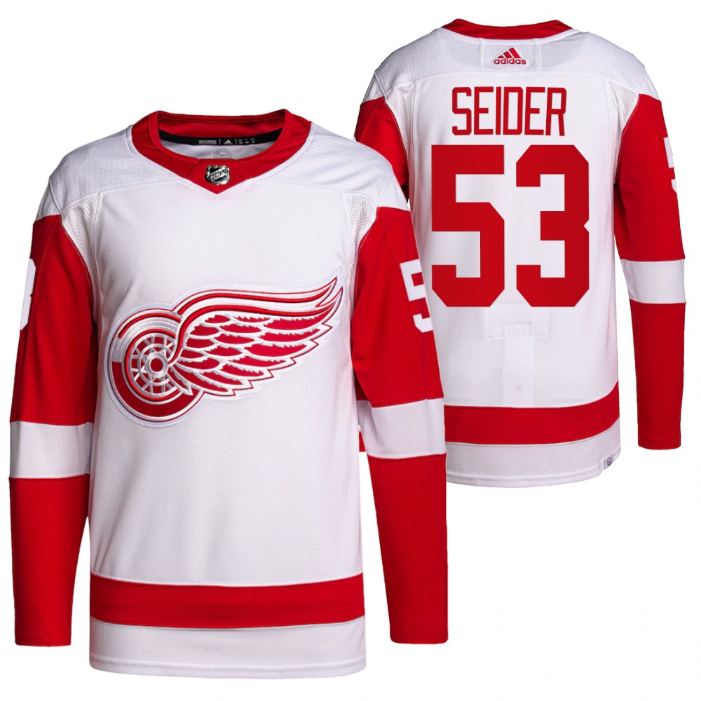 2022 Detroit Red Wings Moritz Seider White Away Primegreen Authentic Pro Jersey