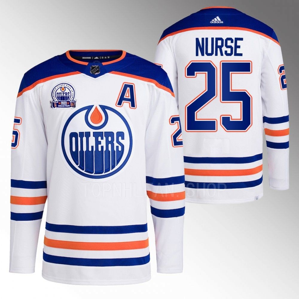 2022 Edmonton Oilers Darnell Nurse White Lee Ryan Hall of Fame patch Away Jersey