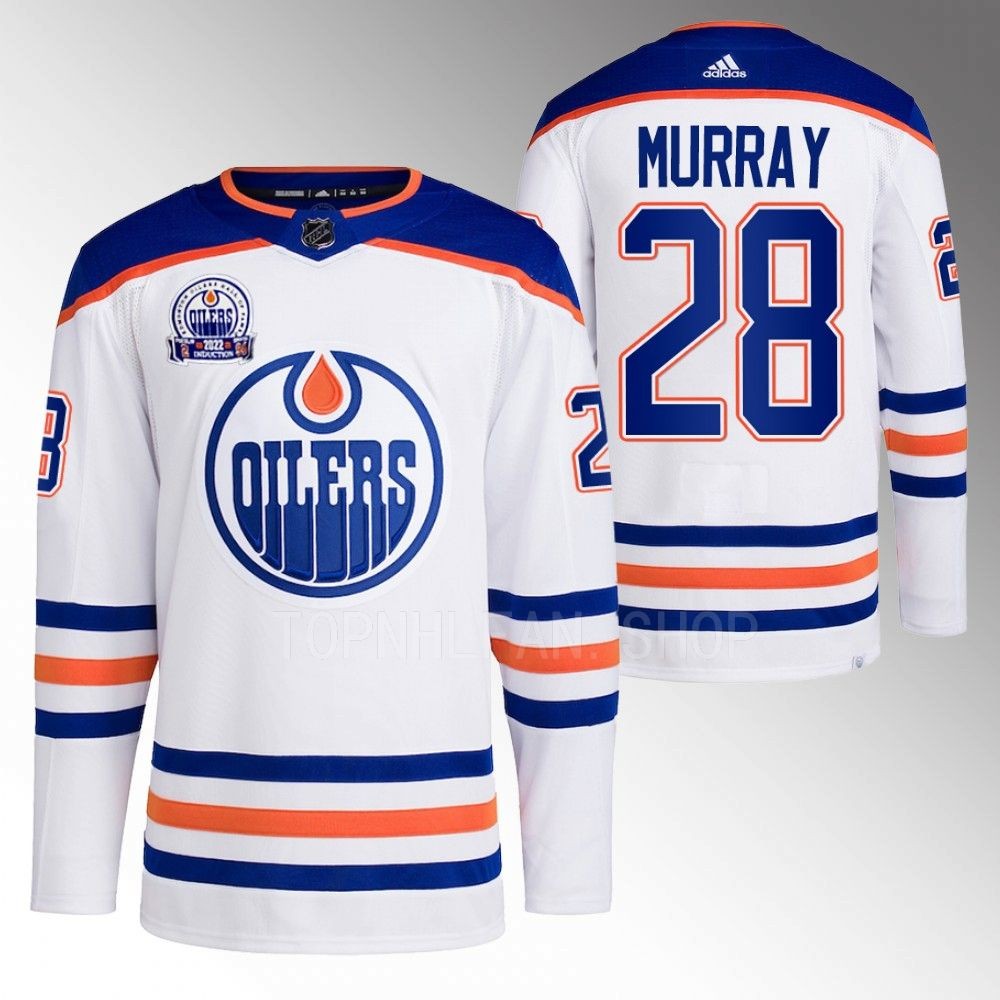 2022 Edmonton Oilers Ryan Murray White Lee Ryan Hall of Fame patch Away Jersey