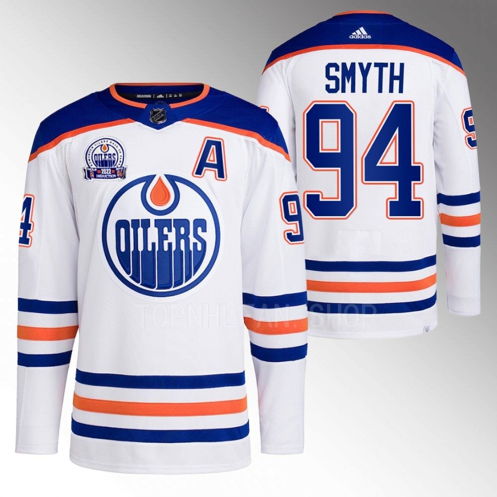 2022 Edmonton Oilers Ryan Smyth White Hall of Fame patch Away Jersey