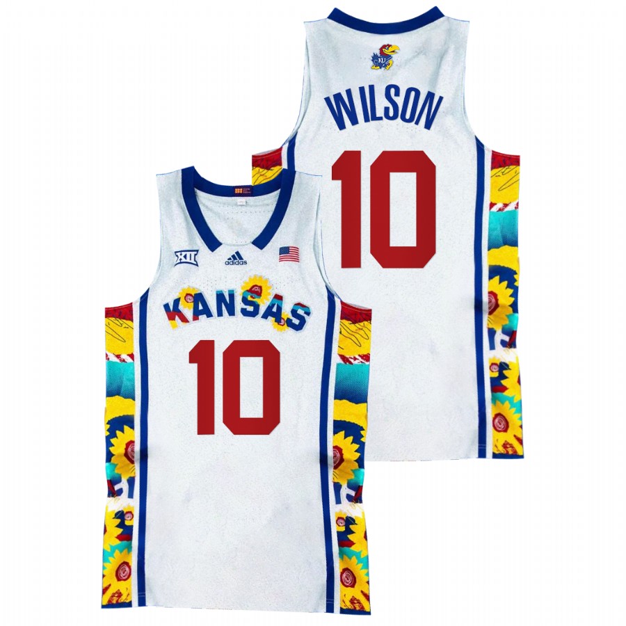 2022 Kansas Jayhawks Jalen Wilson Sunflower Showdown White Basketball Jersey Men