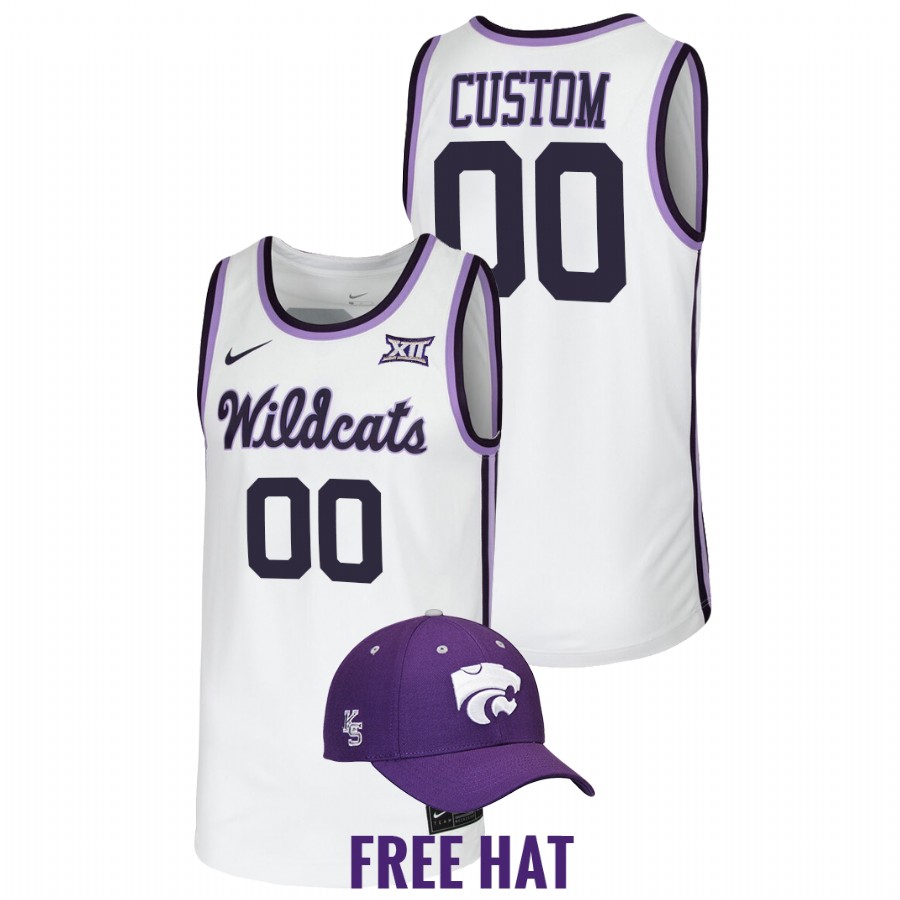 2022 Kansas State Wildcats Custom Retro Basketball White Free Hat Jersey Men