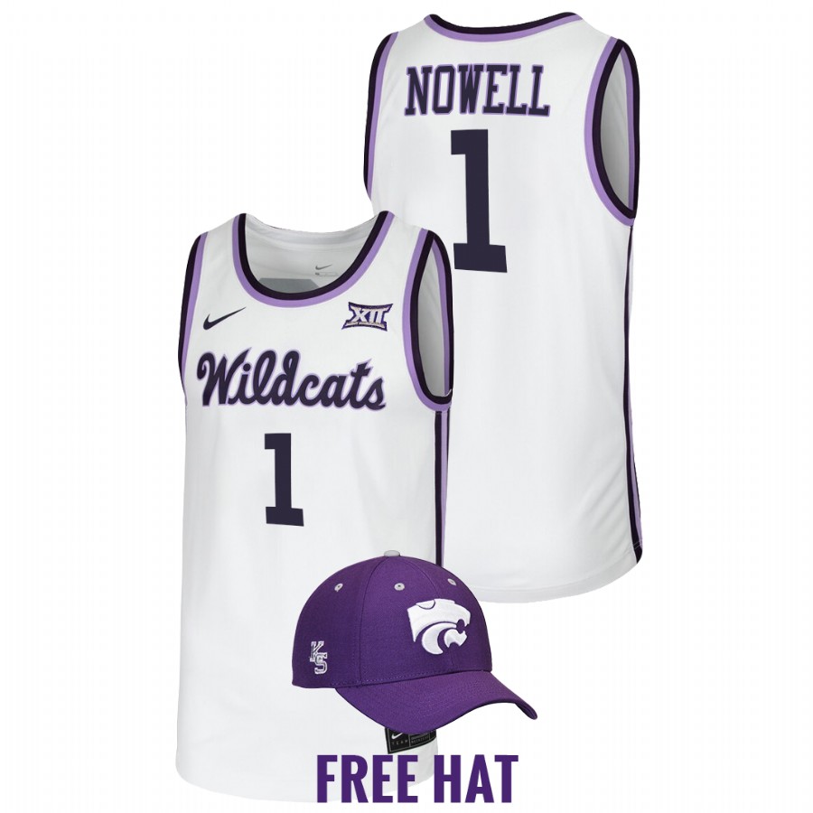2022 Kansas State Wildcats Markquis Nowell Retro Basketball White Free Hat Jersey Men