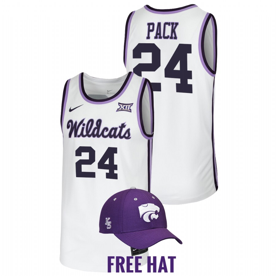 2022 Kansas State Wildcats Nijel Pack Retro Basketball White Free Hat Jersey Men