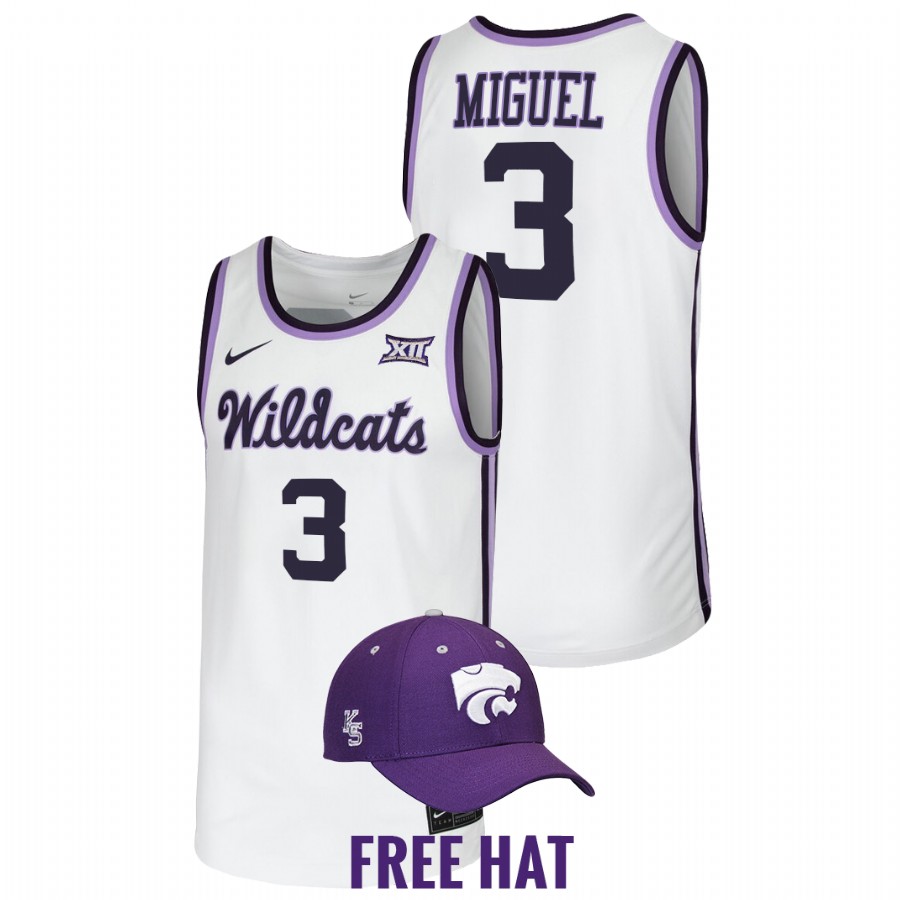 2022 Kansas State Wildcats Selton Miguel Retro Basketball White Free Hat Jersey Men