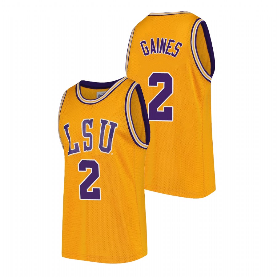 2022 LSU Tigers Eric Gaines College Basketball Gold Jersey Men