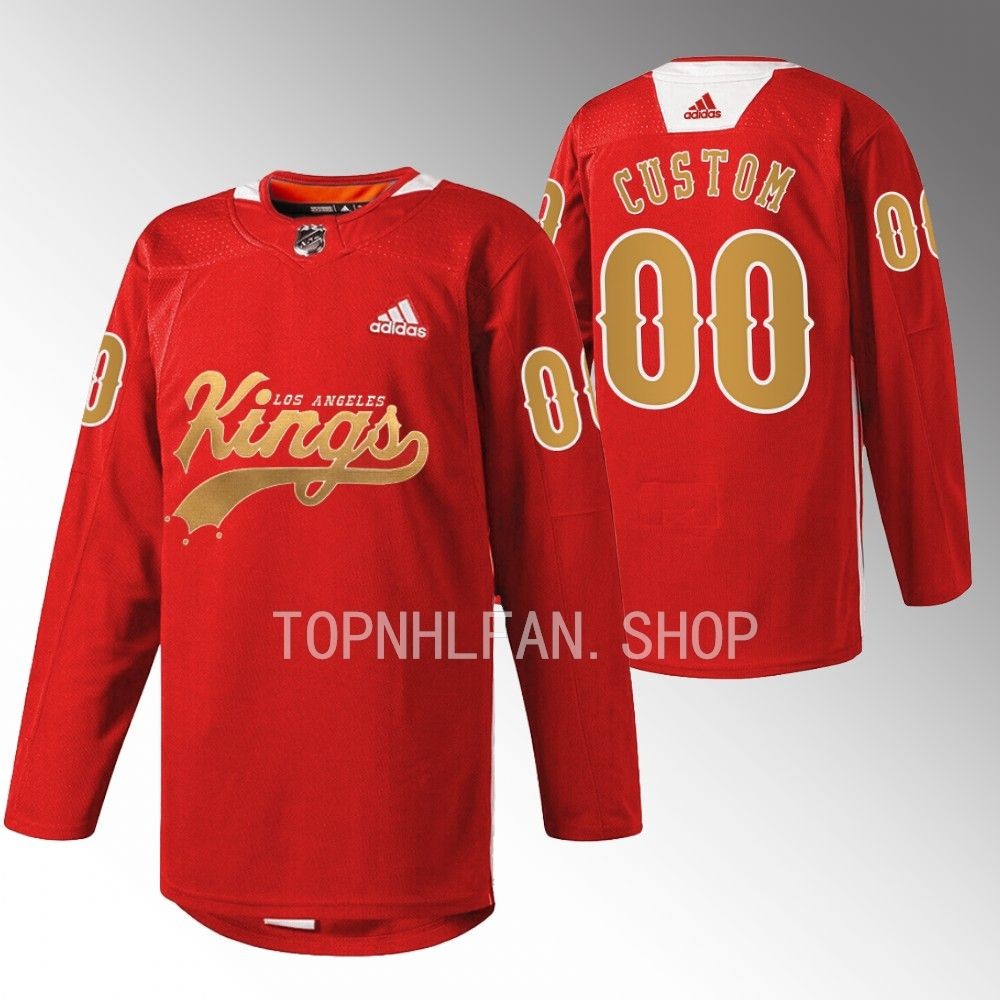 2022 Los Angeles Kings Custom Cherry LA Red Warm Up Jersey