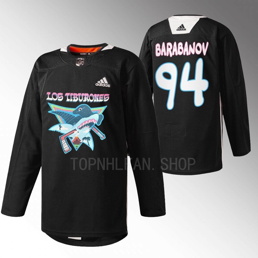 2022 Los Tiburones San Jose Sharks Alexander Barabanov Black Specialty Warm-Up Jersey men's