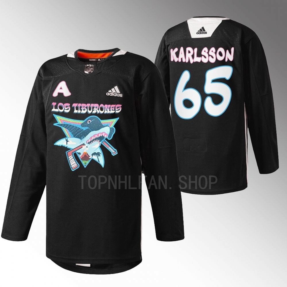 2022 Los Tiburones San Jose Sharks Erik Karlsson Black Specialty Warm-Up Jersey men's