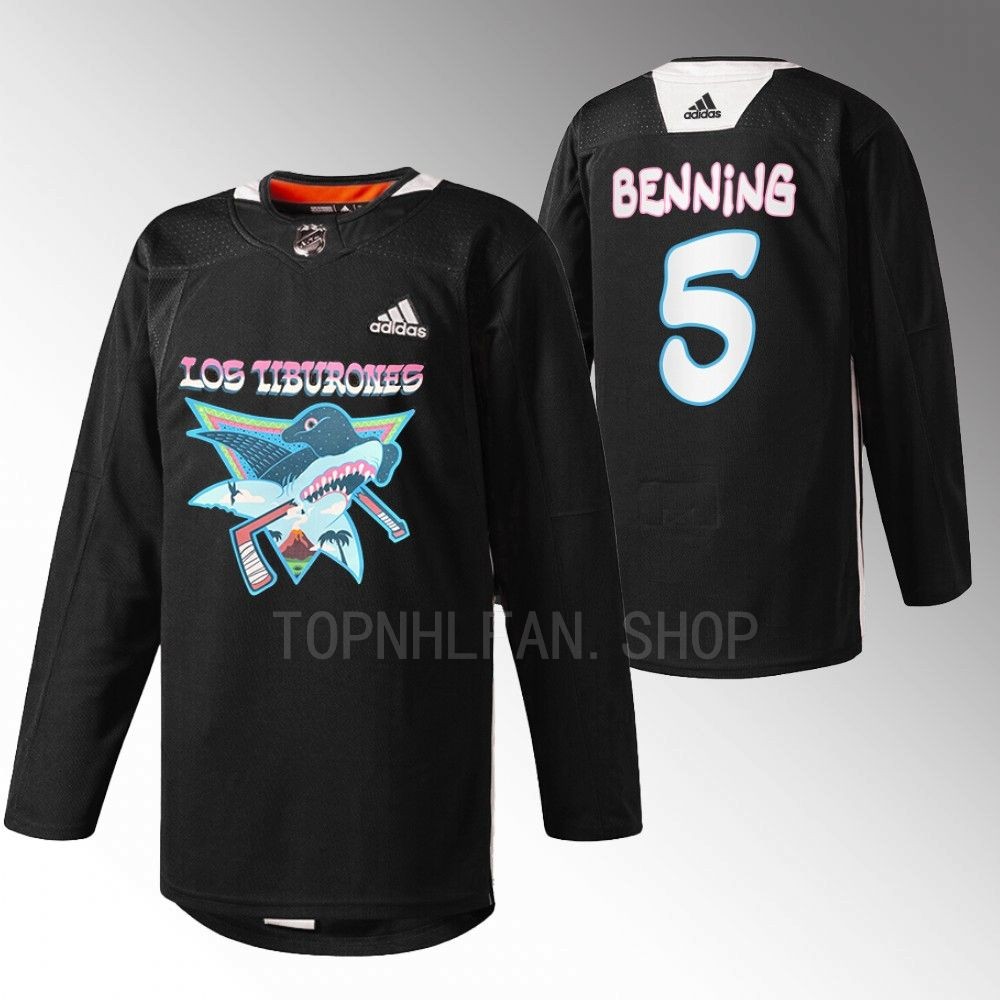2022 Los Tiburones San Jose Sharks Matt Benning Black Specialty Warm-Up Jersey men's
