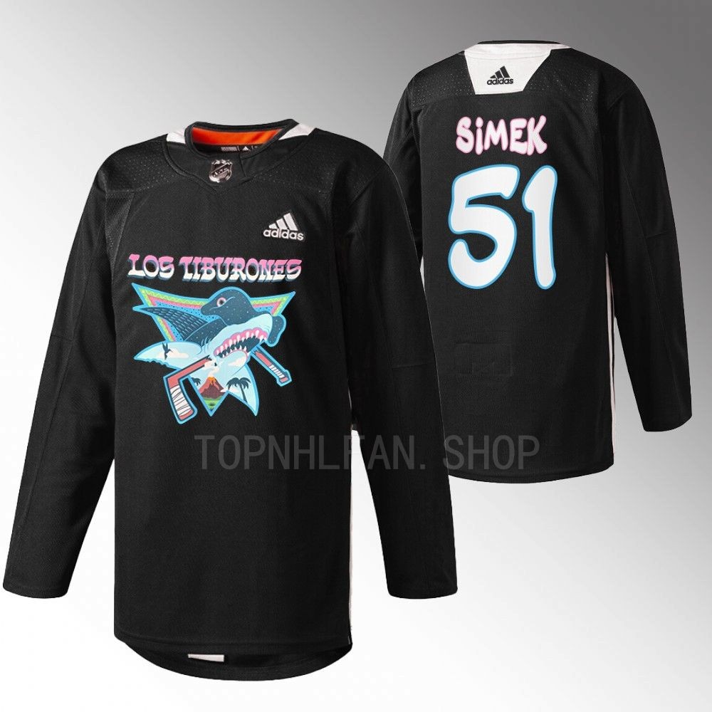 2022 Los Tiburones San Jose Sharks Radim Simek Black Specialty Warm-Up Jersey men's