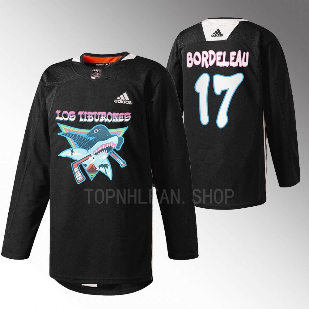 2022 Los Tiburones San Jose Sharks Thomas Bordeleau Black Specialty Warm-Up Jersey men's
