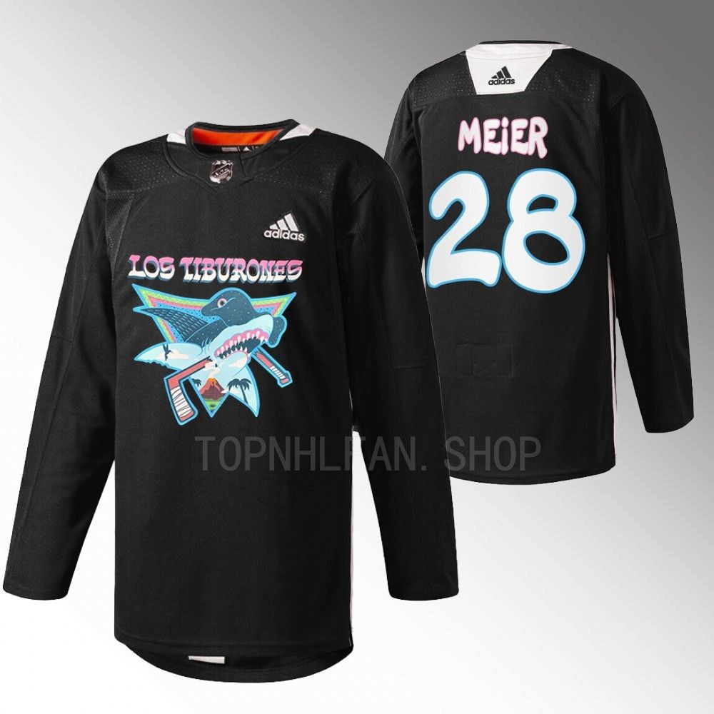 2022 Los Tiburones San Jose Sharks Timo Meier Black Specialty Warm-Up Jersey men's