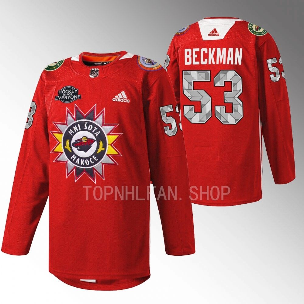 2022 Minnesota Wild Adam Beckman Native American Heritage Red Warmup Jersey