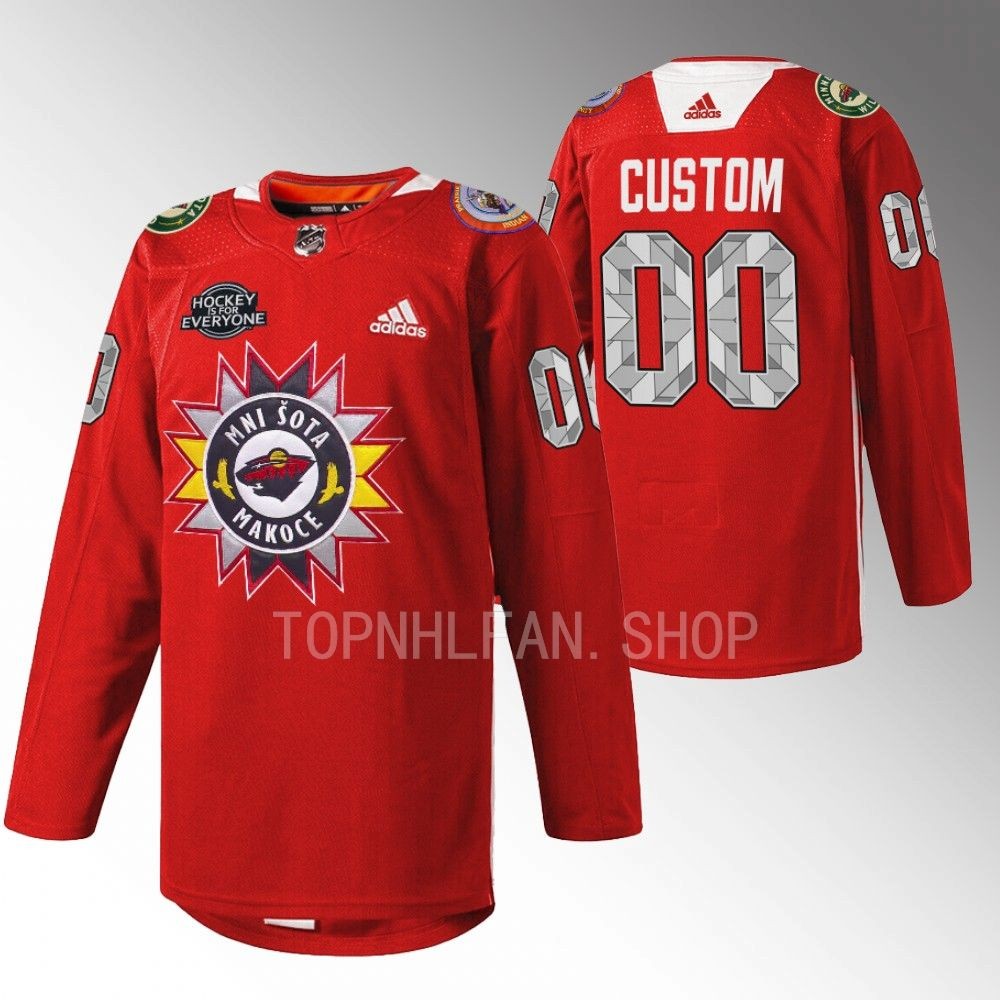 2022 Minnesota Wild Custom Native American Heritage Red Warmup Jersey