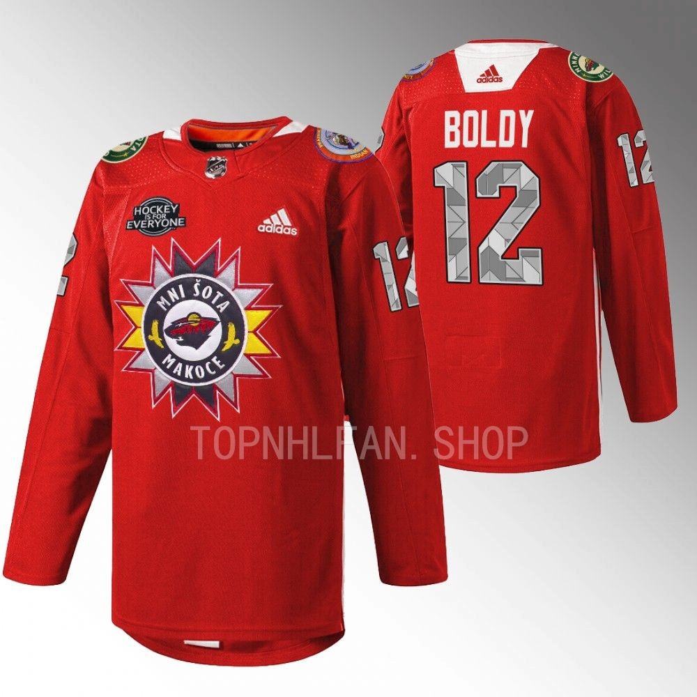2022 Minnesota Wild Matthew Boldy Native American Heritage Red Warmup Jersey