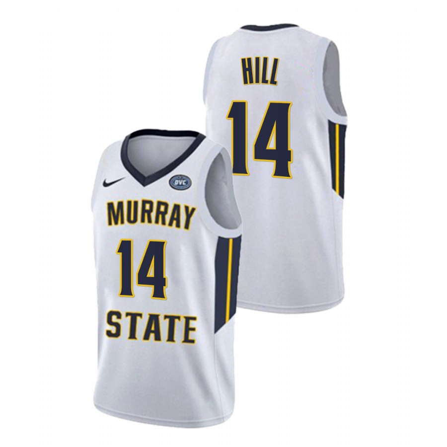 2022 Murray State Racers Justice Hill College Basketball White OVC Champs Jersey Men