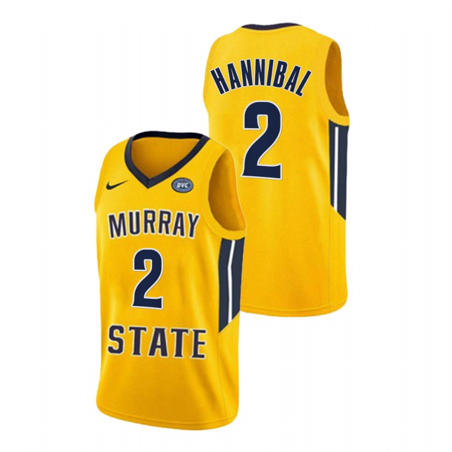 2022 Murray State Racers Trae Hannibal College Basketball Gold OVC Champs Jersey Men