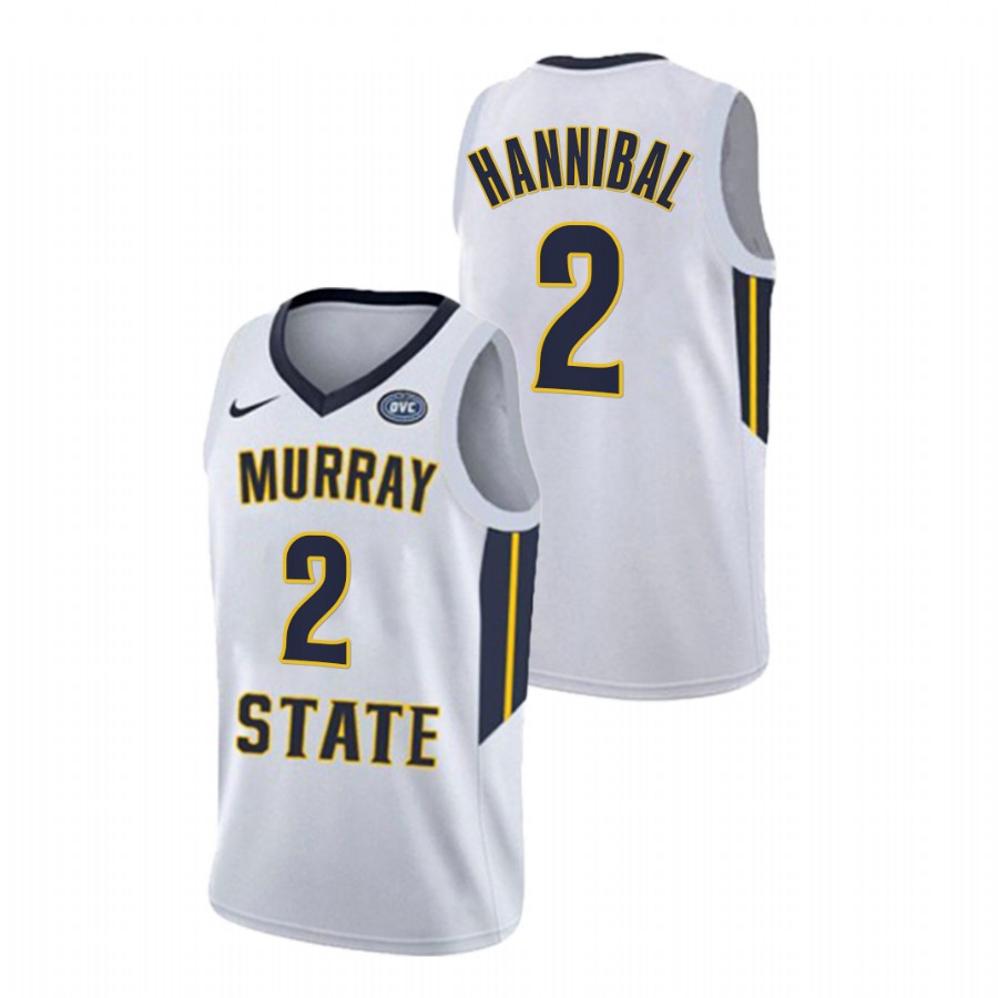 2022 Murray State Racers Trae Hannibal College Basketball White OVC Champs Jersey Men