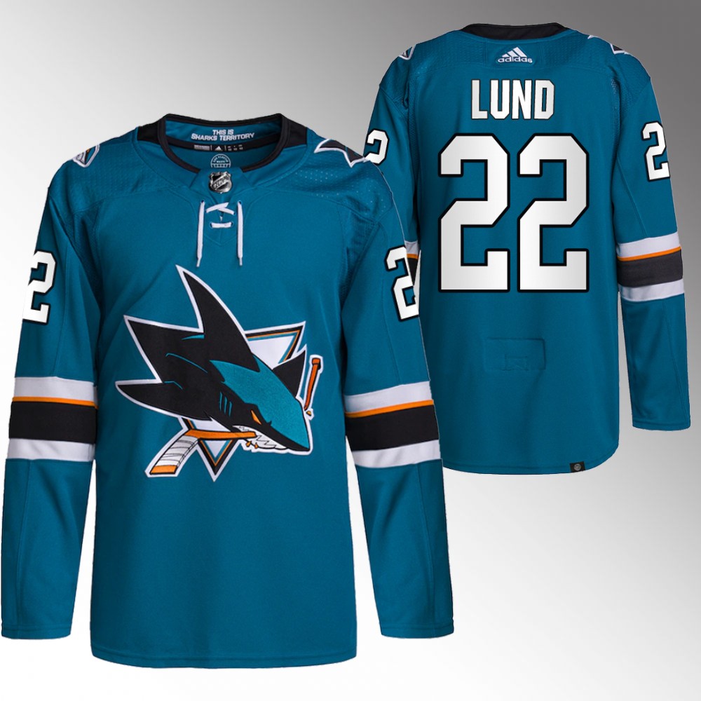 2022 NHL Draft Sharks Cameron Lund Teal Jersey Authentic Primegreen Home