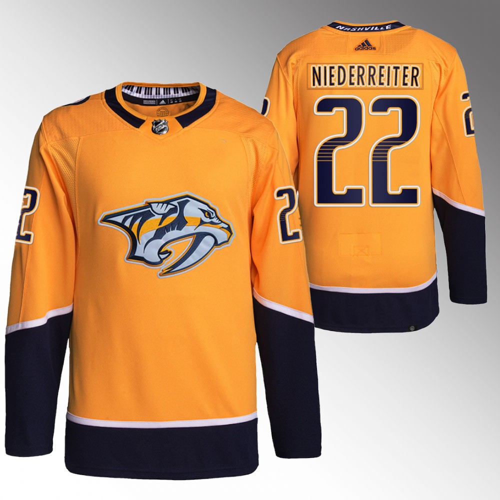 2022 Nashville Predators Nino Niederreiter Gold Primegreen Authentic Home Jersey