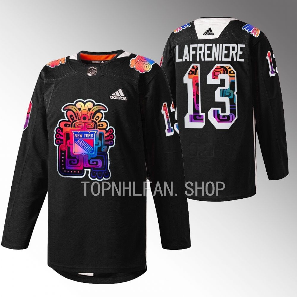 2022 New York Rangers Alexis Lafreniere Hispanic Heritage Night Black Warmups Jersey