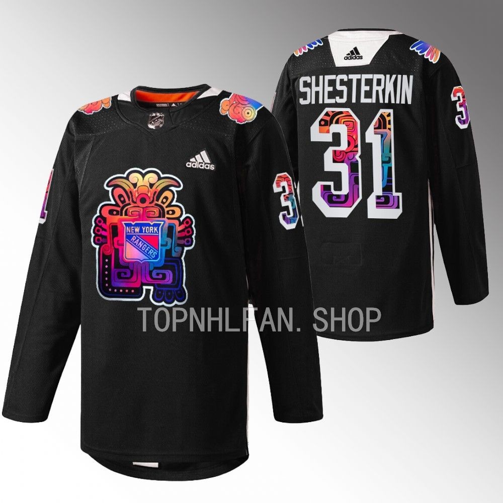 2022 New York Rangers Igor Shesterkin Hispanic Heritage Night Black Warmups Jersey