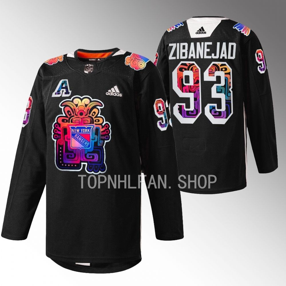 2022 New York Rangers Mika Zibanejad Hispanic Heritage Night Black Warmups Jersey