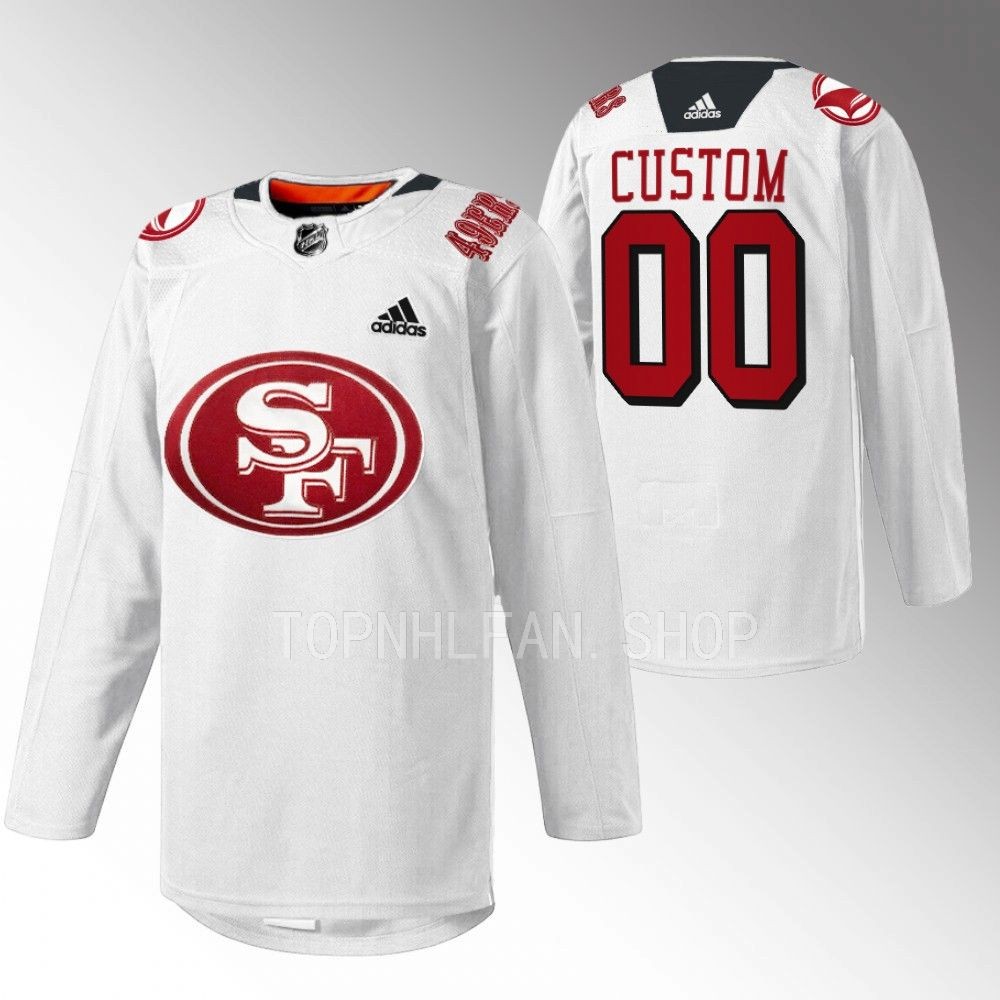 2022 San Jose Sharks Custom 49er Mash-Up White Specialty Warm-Up Jersey