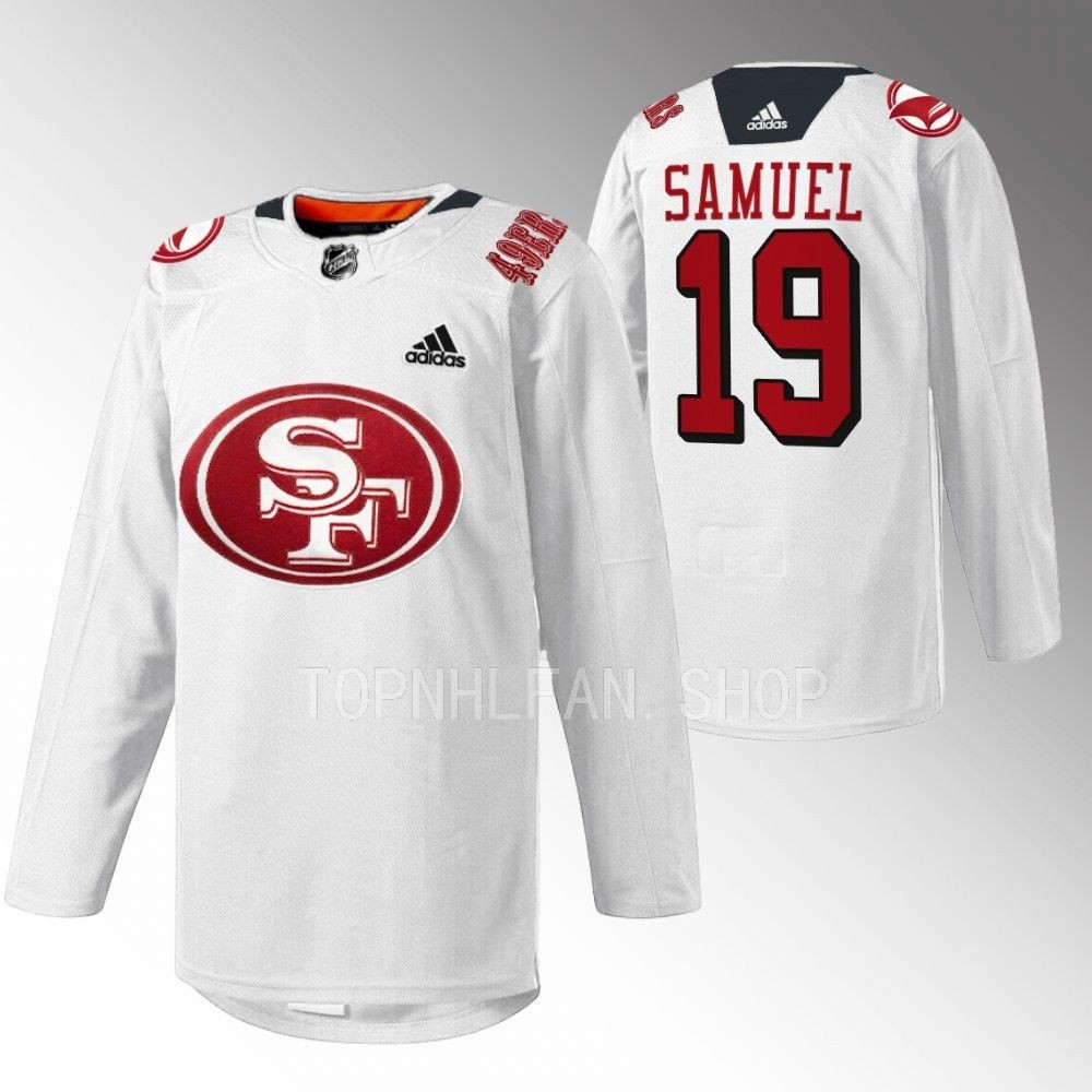 2022 San Jose Sharks Deebo Samuel 49er Mash-Up White Specialty Warm-Up Jersey