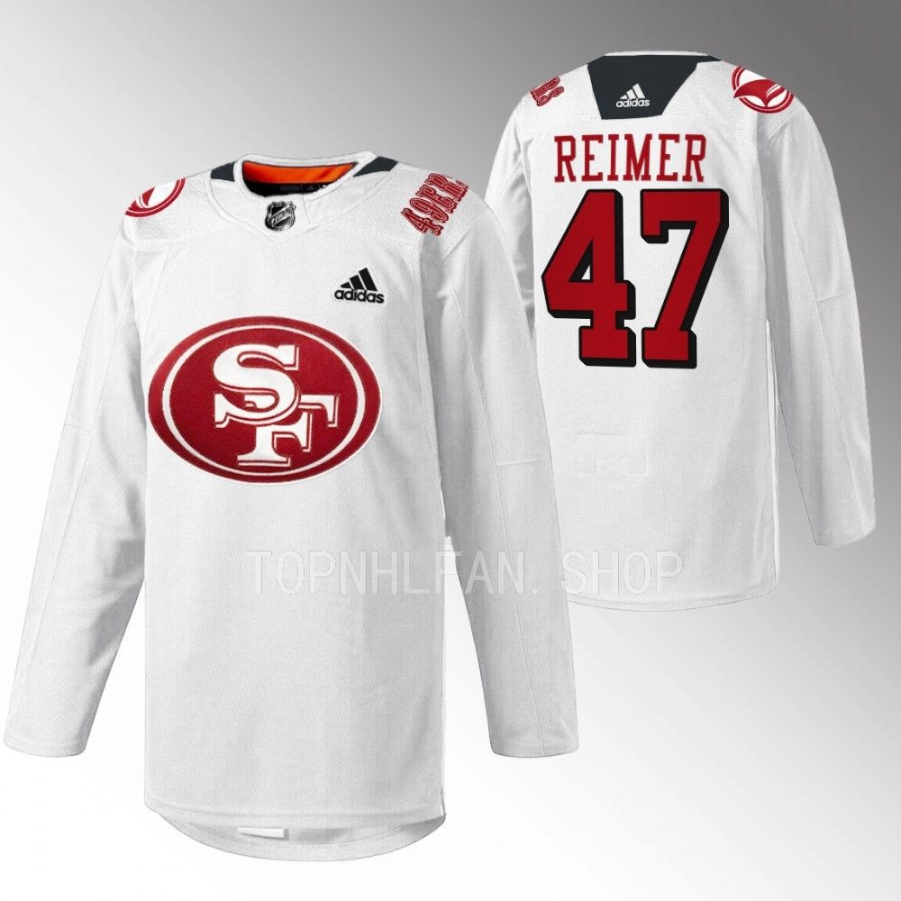 2022 San Jose Sharks James Reimer 49er Mash-Up White Specialty Warm-Up Jersey