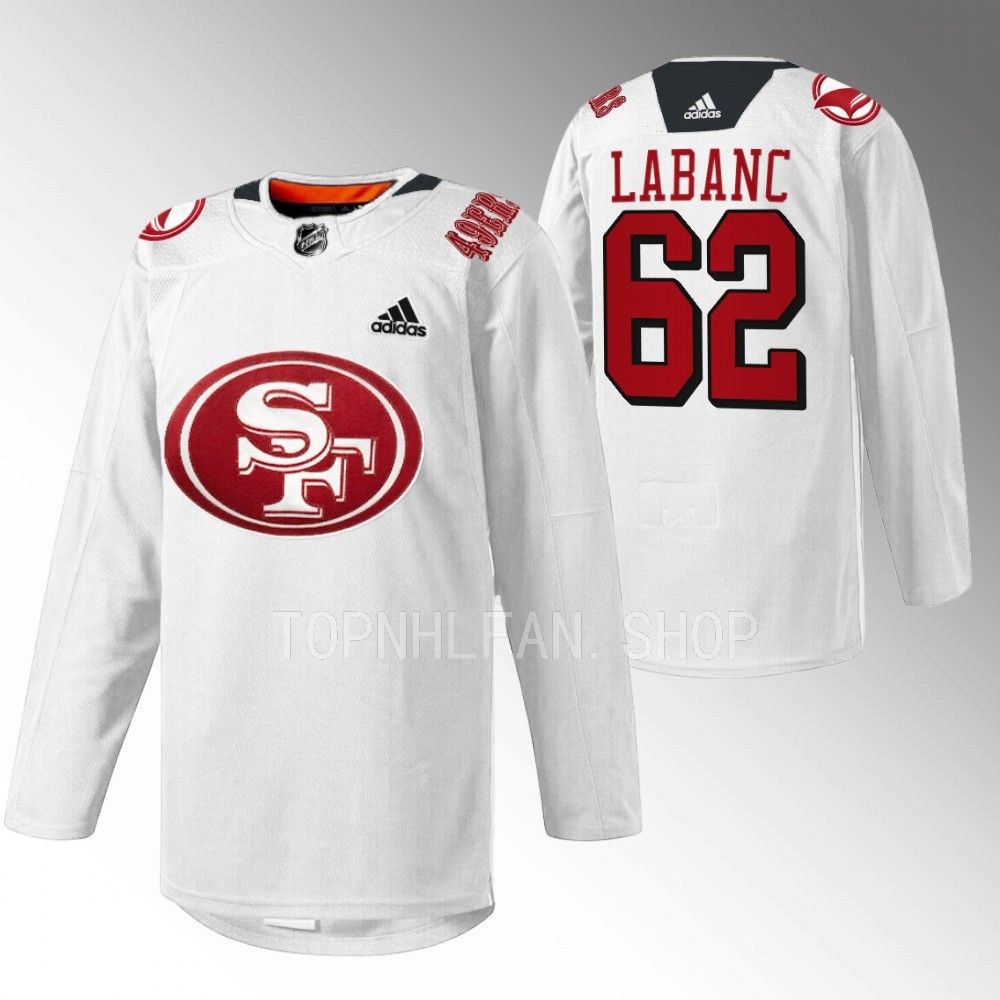2022 San Jose Sharks Kevin Labanc 49er Mash-Up White Specialty Warm-Up Jersey