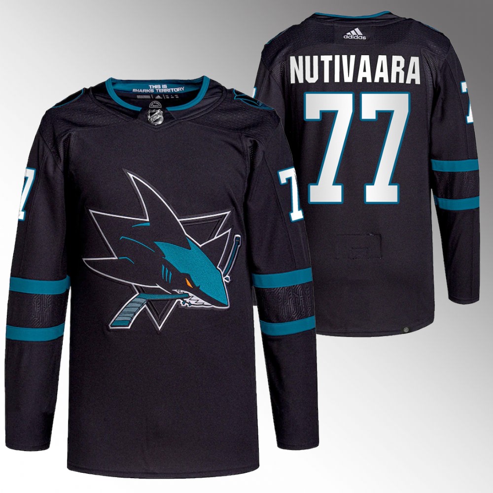 2022 San Jose Sharks Markus Nutivaara Black Primegreen Authentic Alternate Jersey